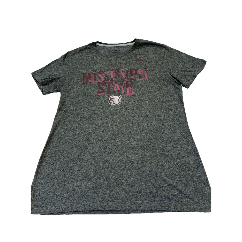 Adidas Mississippi State Bulldogs Climalite Performance‎ Tee Grey Pink Womens L